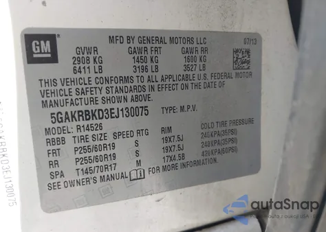 2014 Buick Enclave Leather z USA, uszkodzony, nr VIN 5GAKRBKD3EJ130075